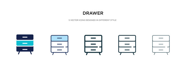 drawer icon in different style vector illustration. two colored and black drawer vector icons designed in filled, outline, line and stroke style can be used for web, mobile, ui