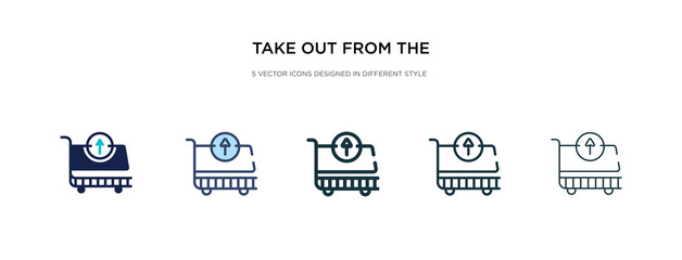 take out from the cart icon in different style vector illustration. two colored and black take out from the cart vector icons designed in filled, outline, line and stroke style can be used for web,