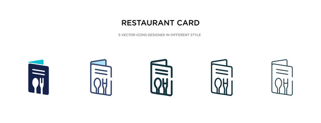 restaurant card icon in different style vector illustration. two colored and black restaurant card vector icons designed in filled, outline, line and stroke style can be used for web, mobile, ui