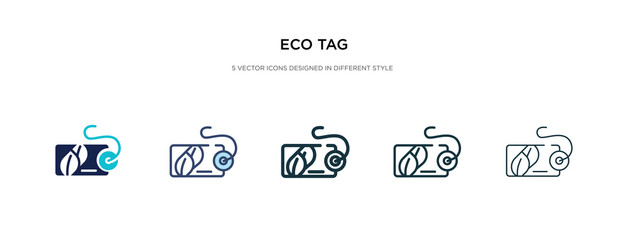 eco tag icon in different style vector illustration. two colored and black eco tag vector icons designed in filled, outline, line and stroke style can be used for web, mobile, ui