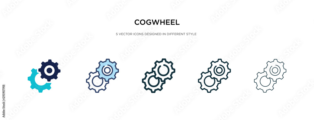 Wall mural cogwheel icon in different style vector illustration. two colored and black cogwheel vector icons designed in filled, outline, line and stroke style can be used for web, mobile, ui