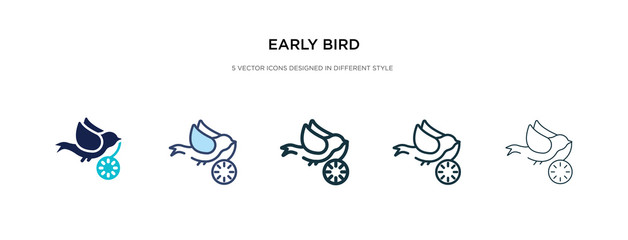 early bird icon in different style vector illustration. two colored and black early bird vector icons designed in filled, outline, line and stroke style can be used for web, mobile, ui