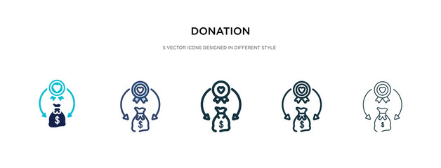 donation icon in different style vector illustration. two colored and black donation vector icons designed in filled, outline, line and stroke style can be used for web, mobile, ui