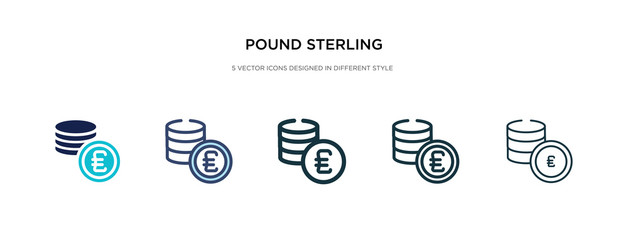 pound sterling icon in different style vector illustration. two colored and black pound sterling vector icons designed in filled, outline, line and stroke style can be used for web, mobile, ui