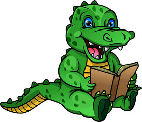 cute crocodile cartoon reading book