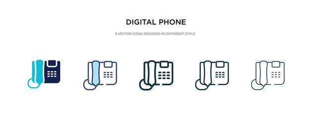 digital phone icon in different style vector illustration. two colored and black digital phone vector icons designed in filled, outline, line and stroke style can be used for web, mobile, ui
