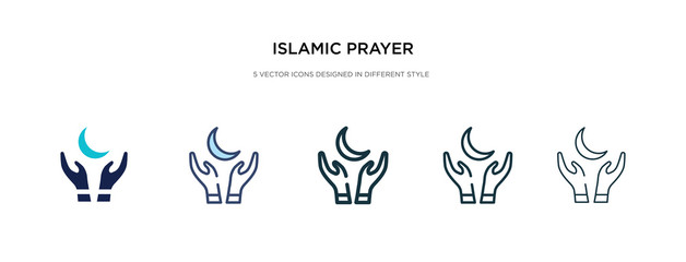 islamic prayer icon in different style vector illustration. two colored and black islamic prayer vector icons designed in filled, outline, line and stroke style can be used for web, mobile, ui