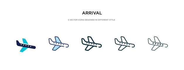 arrival icon in different style vector illustration. two colored and black arrival vector icons designed in filled, outline, line and stroke style can be used for web, mobile, ui