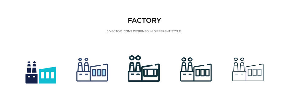 Factory Icon In Different Style Vector Illustration. Two Colored And Black Factory Vector Icons Designed In Filled, Outline, Line And Stroke Style Can Be Used For Web, Mobile, Ui