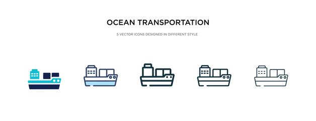 ocean transportation icon in different style vector illustration. two colored and black ocean transportation vector icons designed in filled, outline, line and stroke style can be used for web,