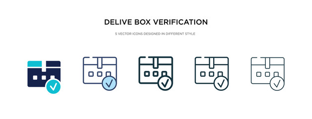 delive box verification icon in different style vector illustration. two colored and black delive box verification vector icons designed in filled, outline, line and stroke style can be used for