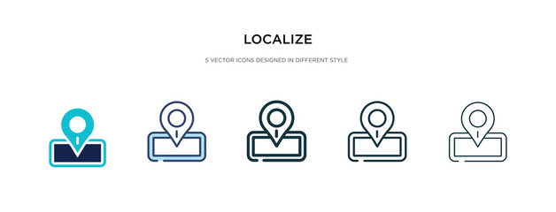 localize icon in different style vector illustration. two colored and black localize vector icons designed in filled, outline, line and stroke style can be used for web, mobile, ui