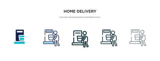 home delivery icon in different style vector illustration. two colored and black home delivery vector icons designed in filled, outline, line and stroke style can be used for web, mobile, ui