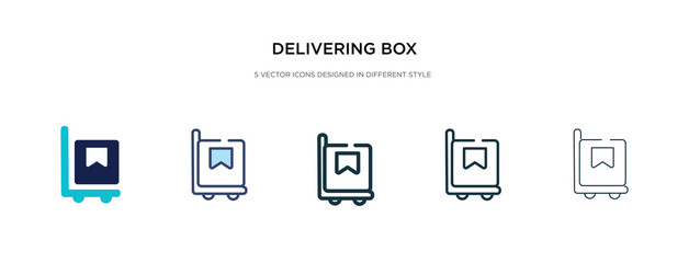 delivering box icon in different style vector illustration. two colored and black delivering box vector icons designed in filled, outline, line and stroke style can be used for web, mobile, ui