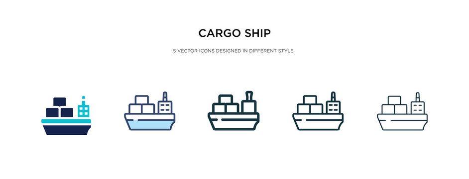cargo ship icon in different style vector illustration. two colored and black cargo ship vector icons designed in filled, outline, line and stroke style can be used for web, mobile, ui