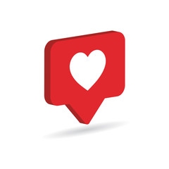 Isometric like icon with heart.Comment 3d cartoon flat style.Isometric heart of rating, social media, followers feedback, referral program, blogging. vector