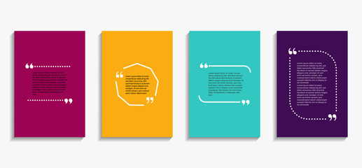 Banner with quote bubble, citation opinion. Speech quotation in circle frame. Design textbox in brackets on colorful background. Citation tag set cover. vector