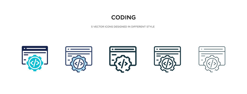 coding icon in different style vector illustration. two colored and black coding vector icons designed in filled, outline, line and stroke style can be used for web, mobile, ui