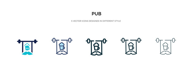 pub icon in different style vector illustration. two colored and black pub vector icons designed in filled, outline, line and stroke style can be used for web, mobile, ui