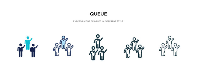 queue icon in different style vector illustration. two colored and black queue vector icons designed in filled, outline, line and stroke style can be used for web, mobile, ui
