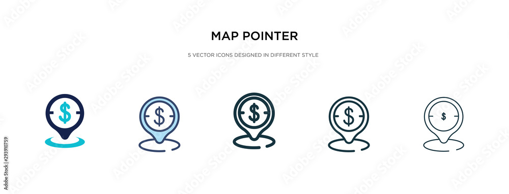 Poster map pointer icon in different style vector illustration. two colored and black map pointer vector ic