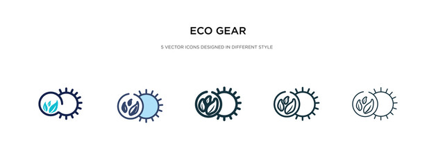 eco gear icon in different style vector illustration. two colored and black eco gear vector icons designed in filled, outline, line and stroke style can be used for web, mobile, ui