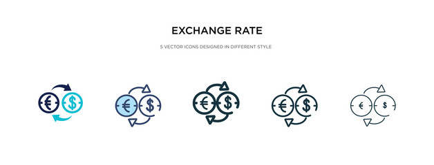 exchange rate icon in different style vector illustration. two colored and black exchange rate vector icons designed in filled, outline, line and stroke style can be used for web, mobile, ui - obrazy, fototapety, plakaty