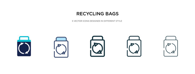 recycling bags icon in different style vector illustration. two colored and black recycling bags vector icons designed in filled, outline, line and stroke style can be used for web, mobile, ui