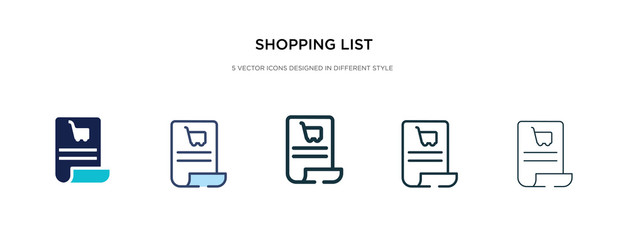 shopping list icon in different style vector illustration. two colored and black shopping list vector icons designed in filled, outline, line and stroke style can be used for web, mobile, ui