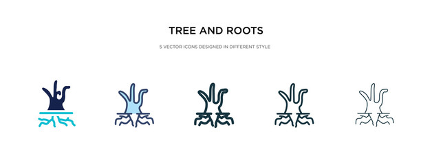 tree and roots icon in different style vector illustration. two colored and black tree and roots vector icons designed in filled, outline, line stroke style can be used for web, mobile, ui