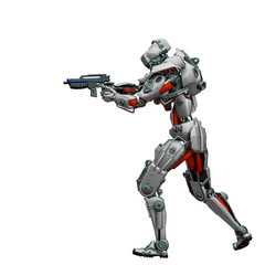 mechanical soldier walking and aiming