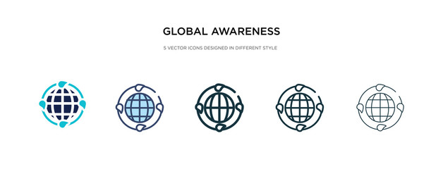 global awareness icon in different style vector illustration. two colored and black global awareness vector icons designed in filled, outline, line and stroke style can be used for web, mobile, ui