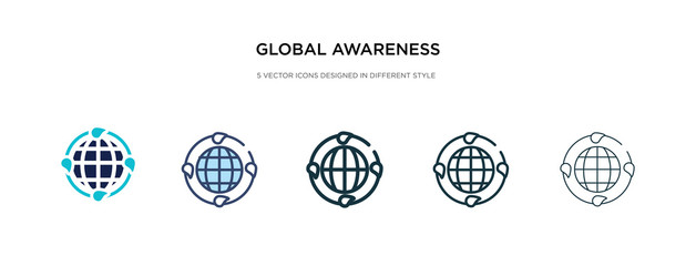 global awareness icon in different style vector illustration. two colored and black global awareness vector icons designed in filled, outline, line and stroke style can be used for web, mobile, ui