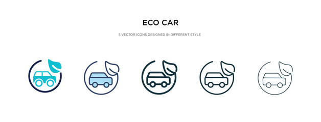 eco car icon in different style vector illustration. two colored and black eco car vector icons designed in filled, outline, line and stroke style can be used for web, mobile, ui