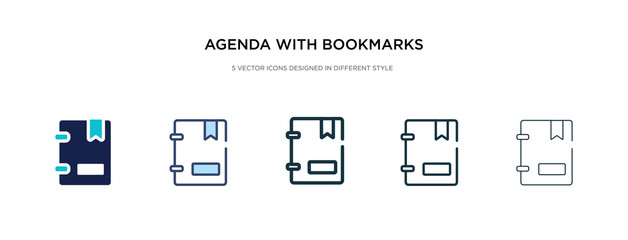 Obraz premium agenda with bookmarks icon in different style vector illustration. two colored and black agenda with bookmarks vector icons designed in filled, outline, line and stroke style can be used for web,