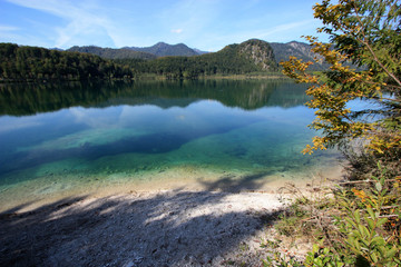 Scenic view of the shallow crystal clear water of the Almsee, near Grünau im Almtal, Oberösterreich, Austria