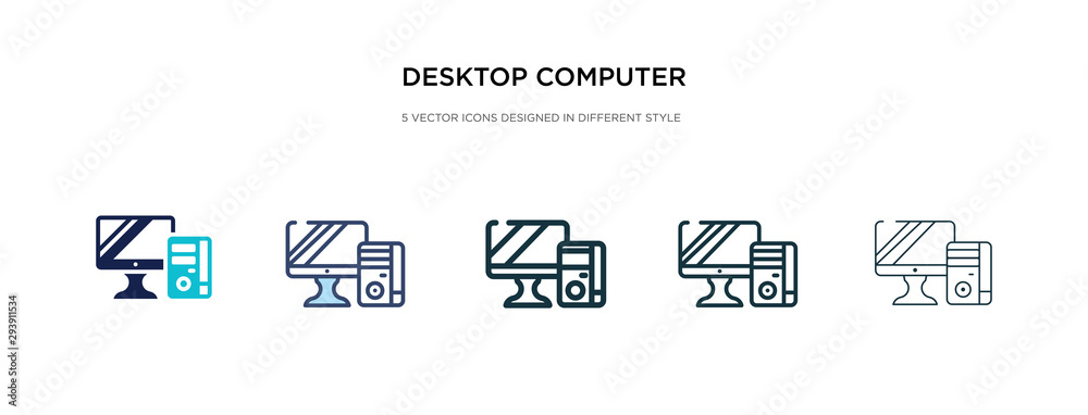 Poster desktop computer icon in different style vector illustration. two colored and black desktop computer