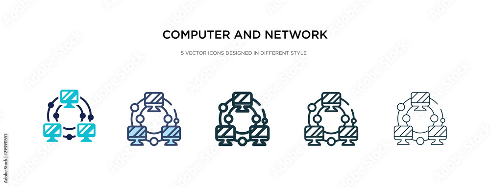 Poster computer and network icon in different style vector illustration. two colored and black computer and