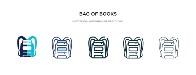 bag of books icon in different style vector illustration. two colored and black bag of books vector icons designed in filled, outline, line and stroke style can be used for web, mobile, ui