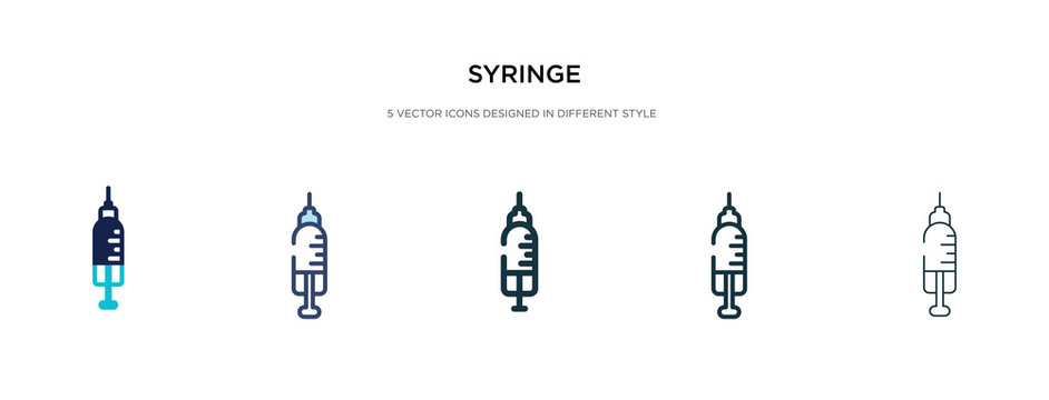 syringe icon in different style vector illustration. two colored and black syringe vector icons designed in filled, outline, line and stroke style can be used for web, mobile, ui
