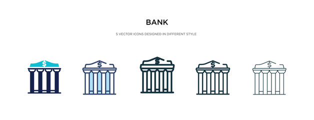 bank icon in different style vector illustration. two colored and black bank vector icons designed in filled, outline, line and stroke style can be used for web, mobile, ui