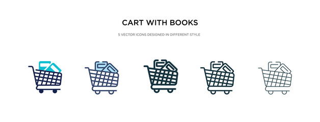 cart with books icon in different style vector illustration. two colored and black cart with books vector icons designed in filled, outline, line and stroke style can be used for web, mobile, ui © zaurrahimov