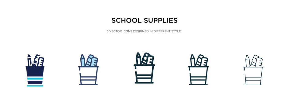 School Supplies Icon In Different Style Vector Illustration. Two Colored And Black School Supplies Vector Icons Designed In Filled, Outline, Line And Stroke Style Can Be Used For Web, Mobile, Ui