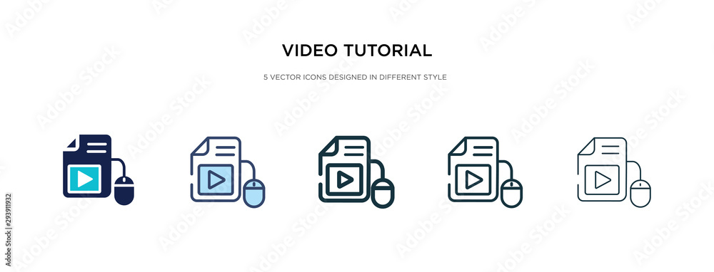 Poster video tutorial icon in different style vector illustration. two colored and black video tutorial vec