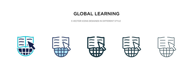global learning icon in different style vector illustration. two colored and black global learning vector icons designed in filled, outline, line and stroke style can be used for web, mobile, ui