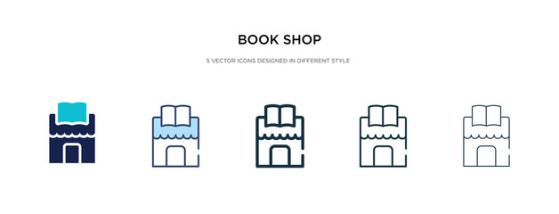 book shop icon in different style vector illustration. two colored and black book shop vector icons designed in filled, outline, line and stroke style can be used for web, mobile, ui