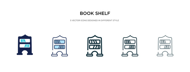 book shelf icon in different style vector illustration. two colored and black book shelf vector icons designed in filled, outline, line and stroke style can be used for web, mobile, ui © zaurrahimov