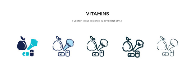 vitamins icon in different style vector illustration. two colored and black vitamins vector icons designed in filled, outline, line and stroke style can be used for web, mobile, ui