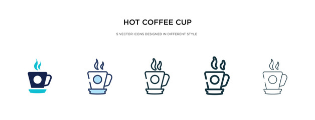 hot coffee cup icon in different style vector illustration. two colored and black hot coffee cup vector icons designed in filled, outline, line and stroke style can be used for web, mobile, ui