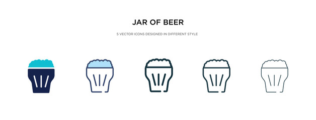 Fototapeta na wymiar jar of beer icon in different style vector illustration. two colored and black jar of beer vector icons designed in filled, outline, line and stroke style can be used for web, mobile, ui